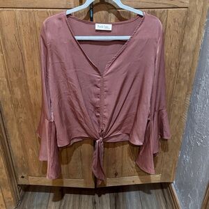 Peach Love California Dusty Rose Tie-Front Blouse